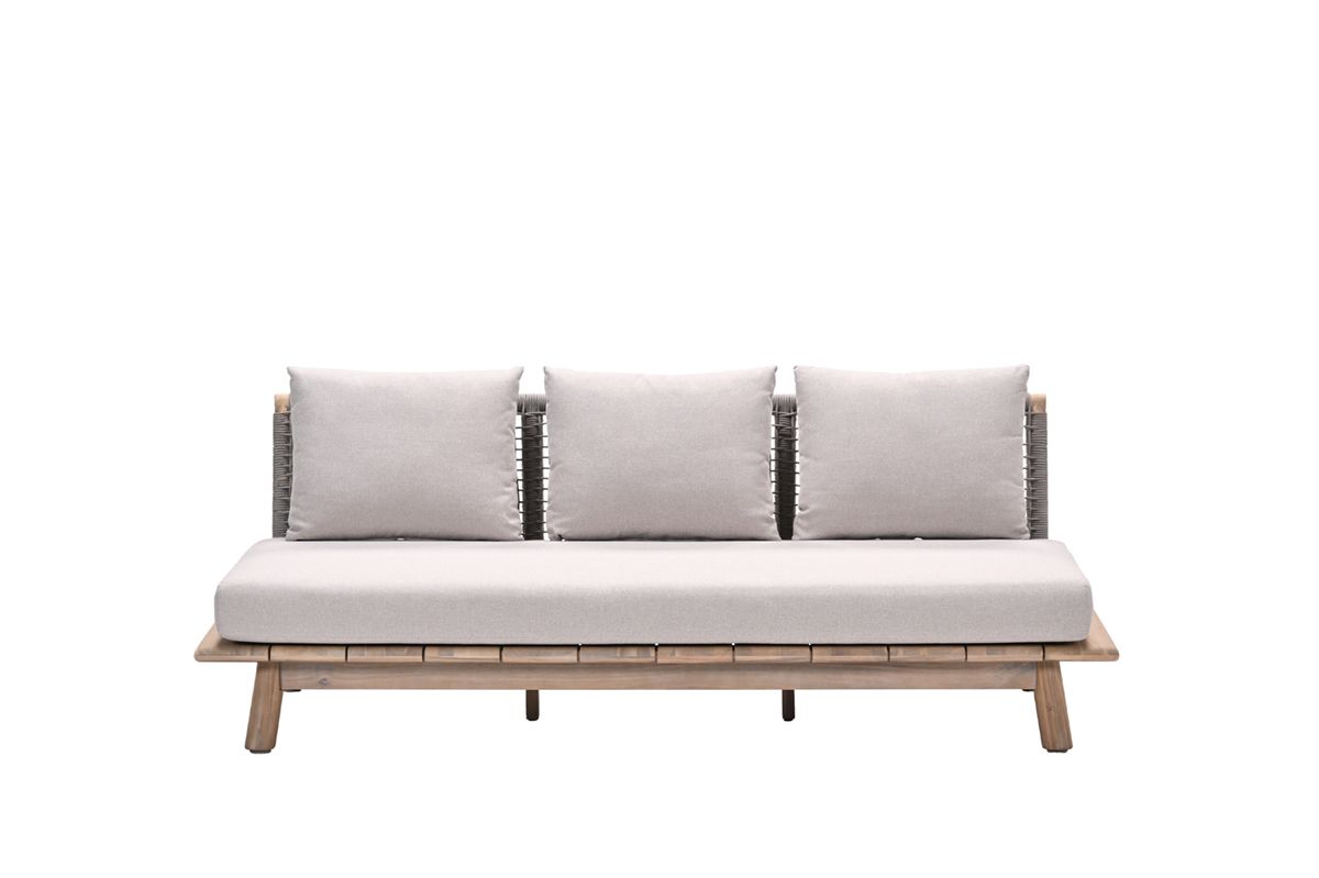 Lunar driezitsbank - acaciahout met white wash -  rope taupe - grey sand