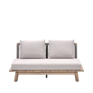 Lunar tweezitsbank - Akazienholz mit white wash -  rope taupe - grey sand