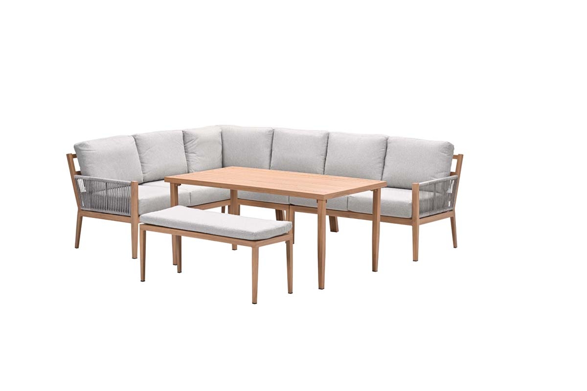 Sardinia lounge-diningset - aluminium met houtlook - 7-persoons - Garden Impressions