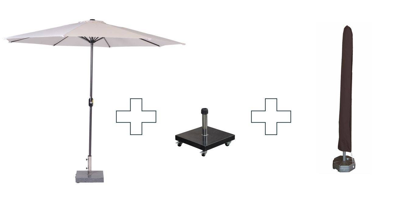 Zweefparasol Lotus - met parasolvoet en beschermhoes - 300 cm - Ecru doek