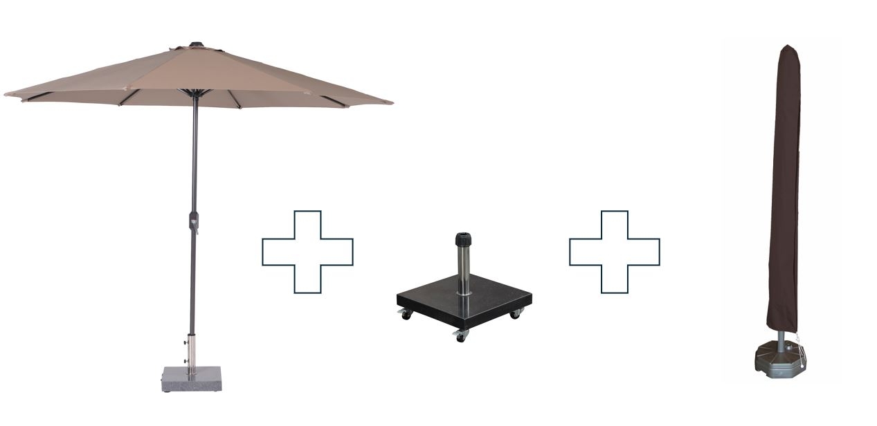 Zweefparasol Lotus - met parasolvoet en beschermhoes - 300 cm - Taupe doek