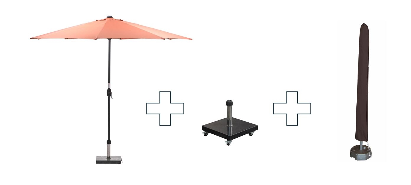 Zweefparasol Lotus - met parasolvoet en beschermhoes - 300 cm - Koperkleurig doek