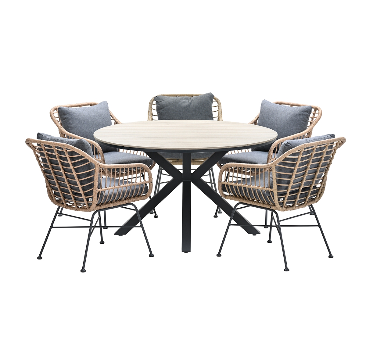 5-persoons ronde tuinset - Edison tafel - 5 Margriet stoelen - Garden Impressions