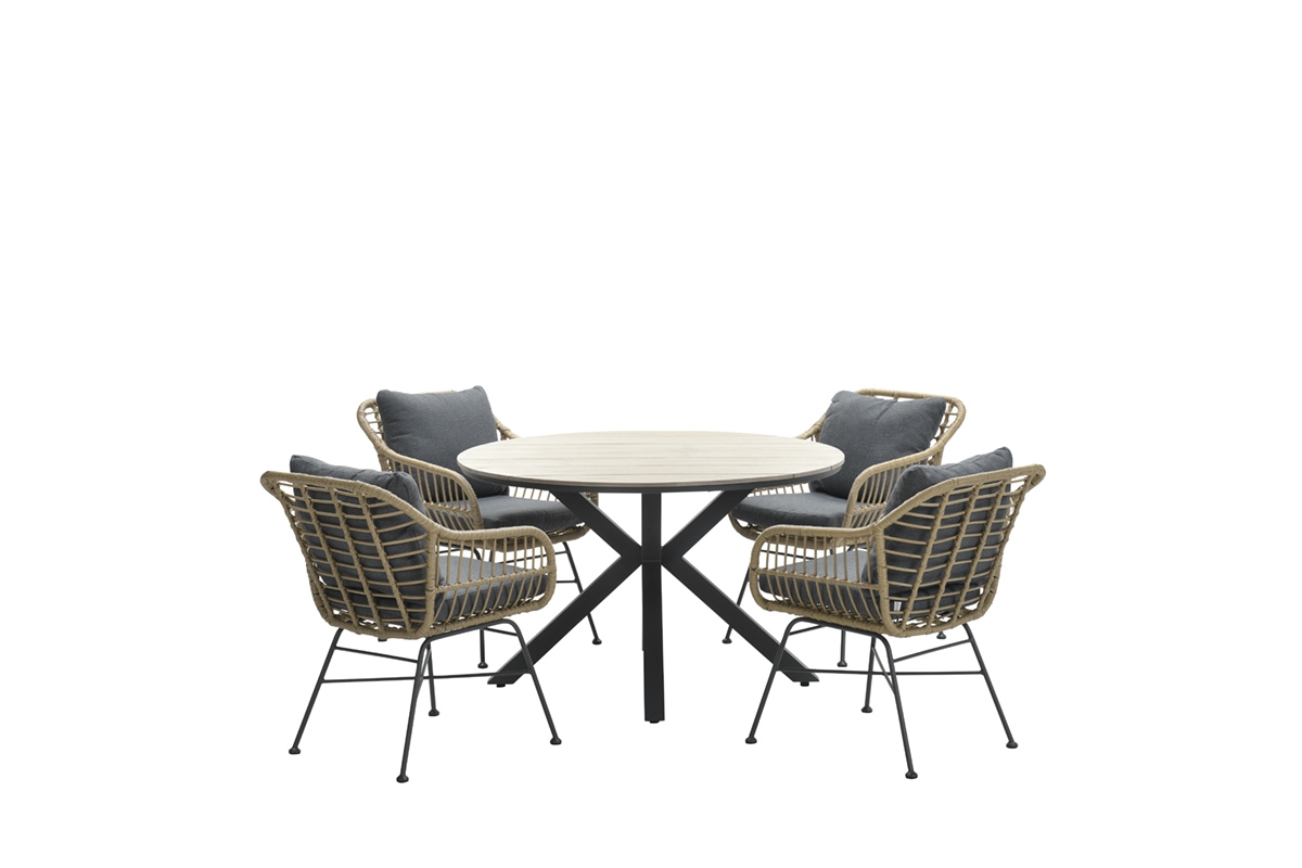 Ronde 4-persoons tuinset - Edison tafel - 4 Margriet stoelen - Garden Impressions