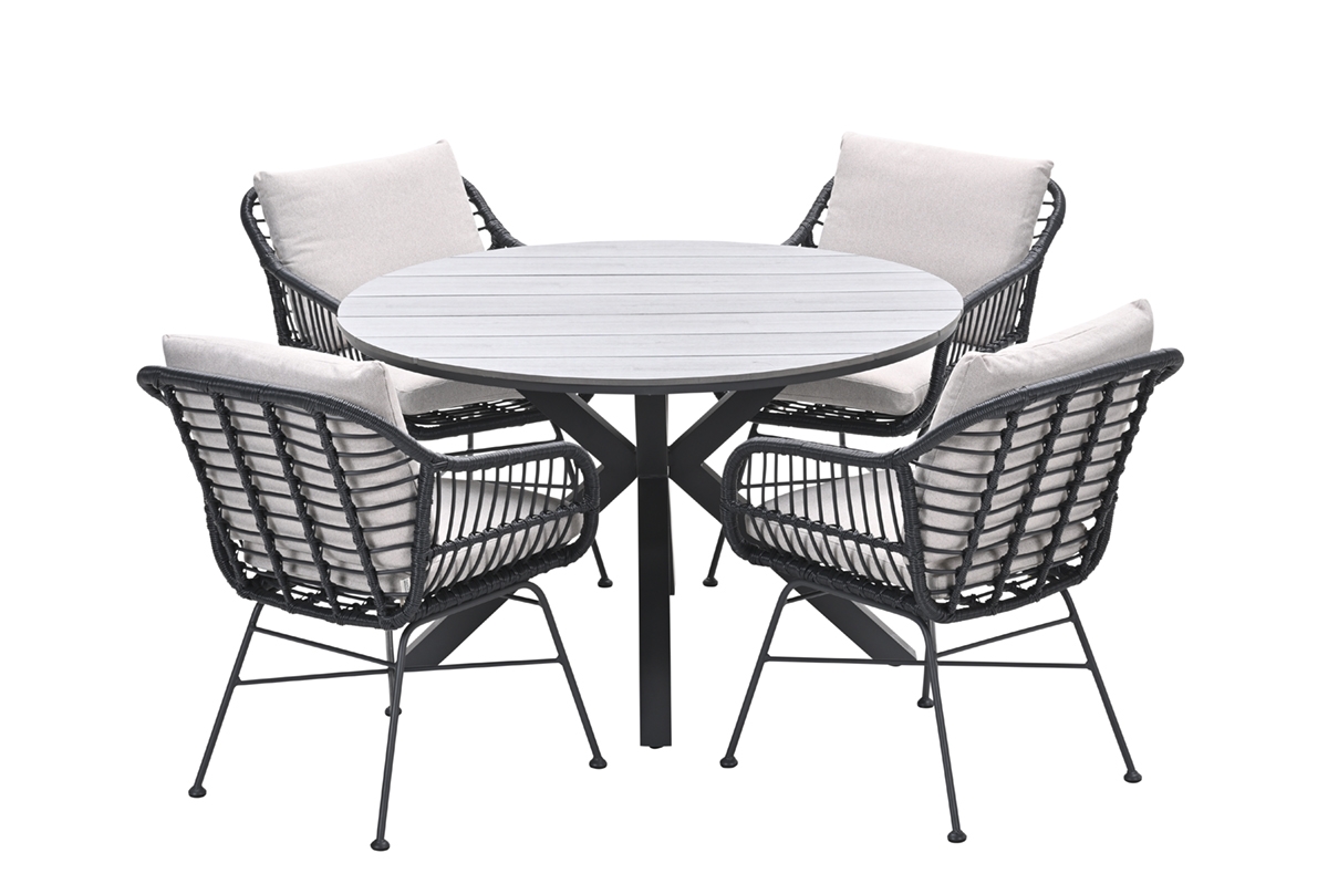 Ronde 4-persoons tuinset - Edison tafel - 4 zwarte Margriet stoelen - Garden Impressions