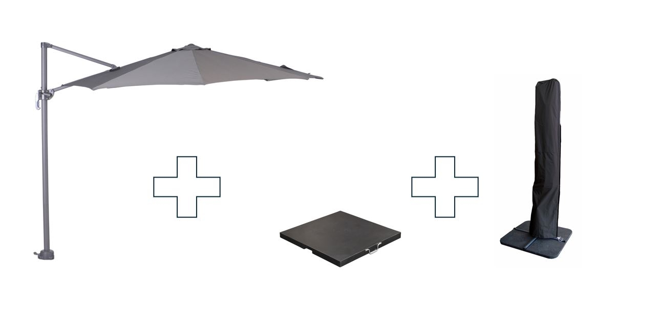 Garden Impressions Hawaii S zweefparasol rond 300 cm donkergrijs met granieten voet 60 kg en hoes – complete set