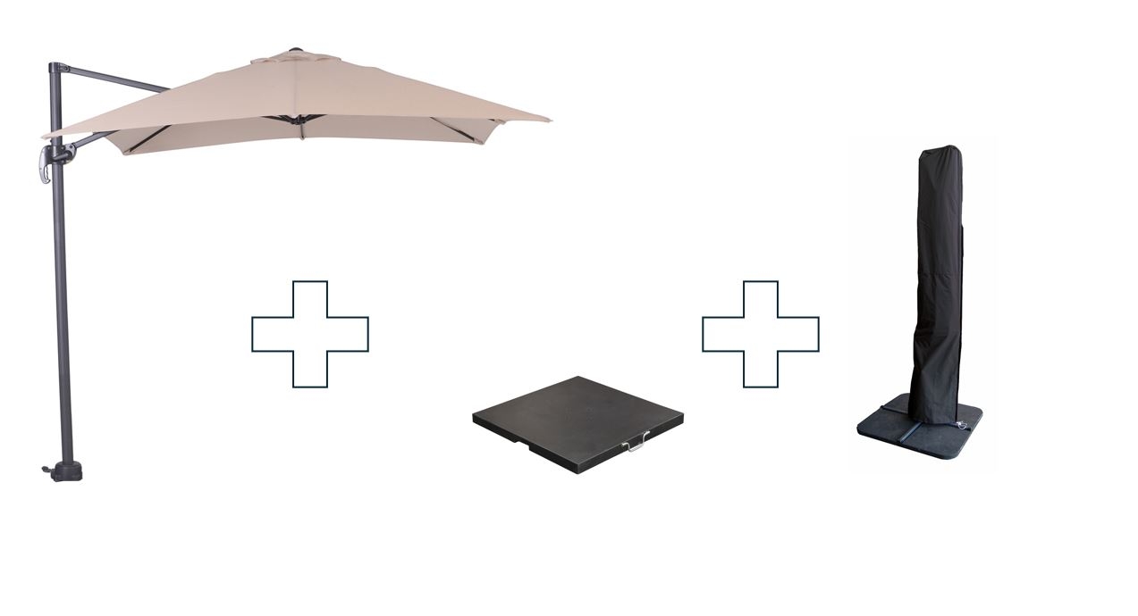 Garden Impressions Hawaii S zweefparasol vierkant 250x250 cm ecru met granieten voet 60 kg en hoes – complete set