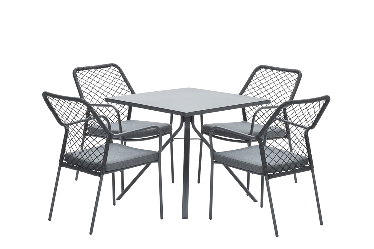 4-persoons tuinset - 4 Dido stoelen zwart - Rimini tafel - Garden Impressions