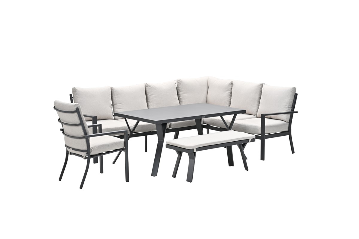 Sergio aluminium lounge-diningset - 8-persoons - rechts - zand - Garden Impressions