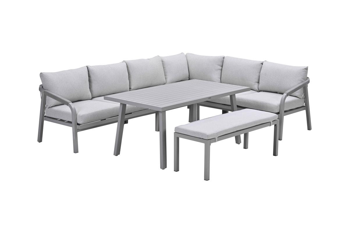 Lounge-diningset Monti - taupe - 7-persoons - aluminium - Garden Impressions