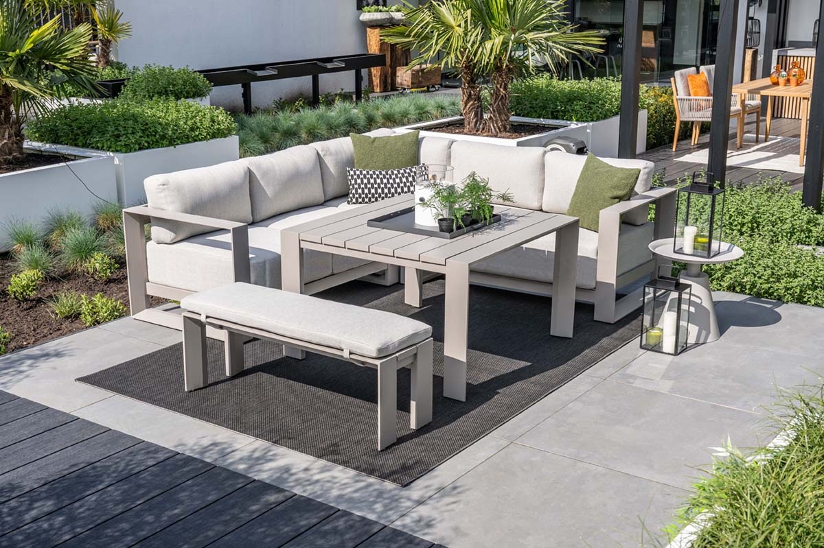 Lounge hoekbank Levanto - 7-persoons - taupe - hoge tafel - 3 delen - Garden Impressions