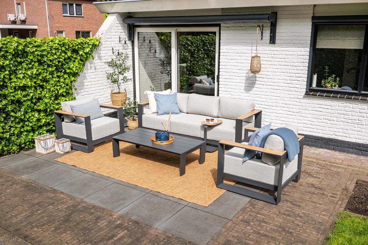 Levanto 5-persoons loungeset - aluminium - teaklook accent - Garden Impressions