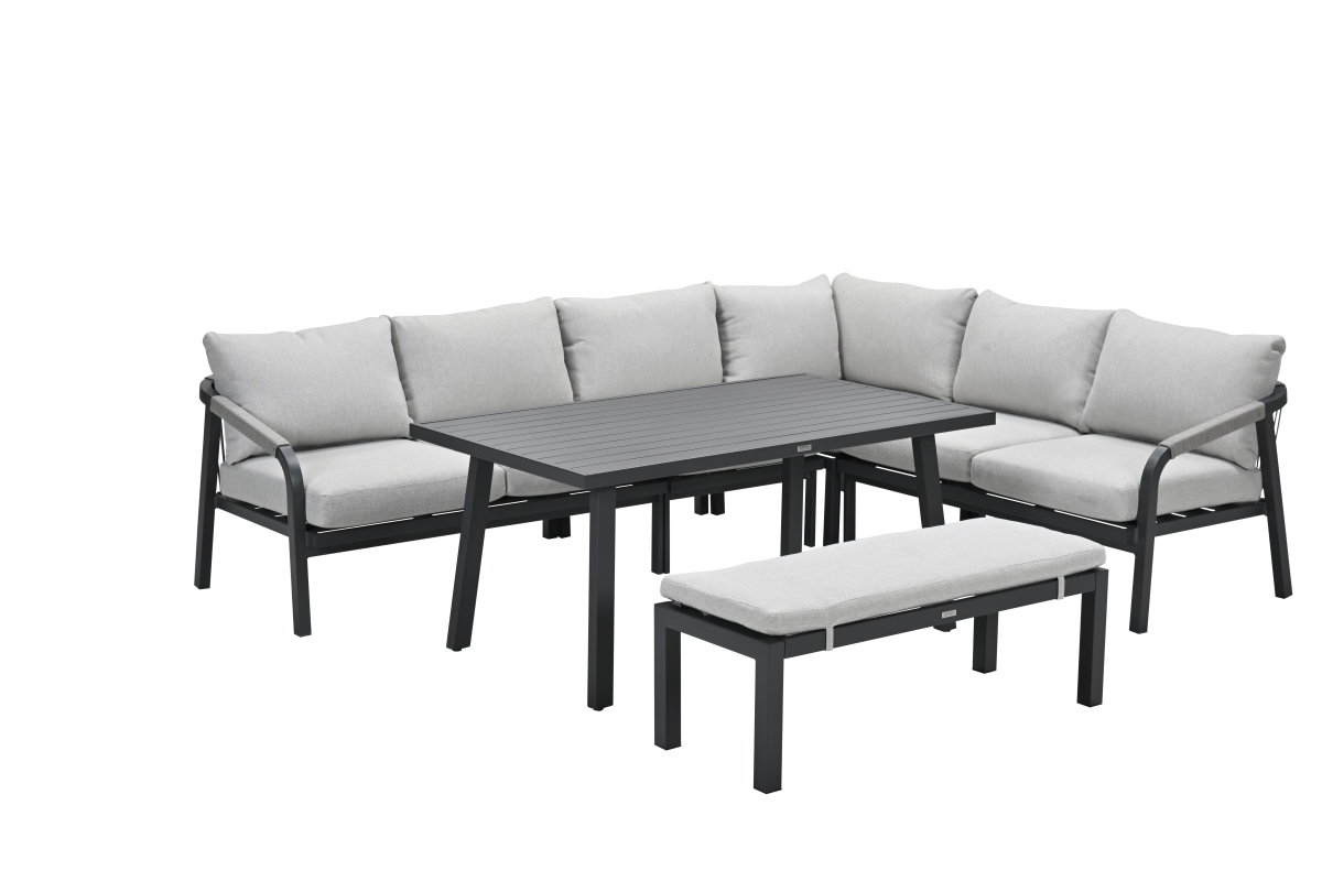 Lounge-diningset Monti - zwart - 7-persoons - aluminium - Garden Impressions