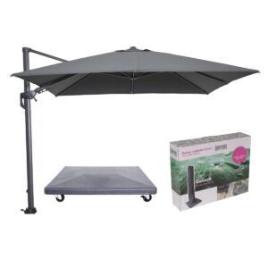 Hawaii parasol - 3x3 m- d.grijs doek - incl. 90 kg parasolvoet en hoes