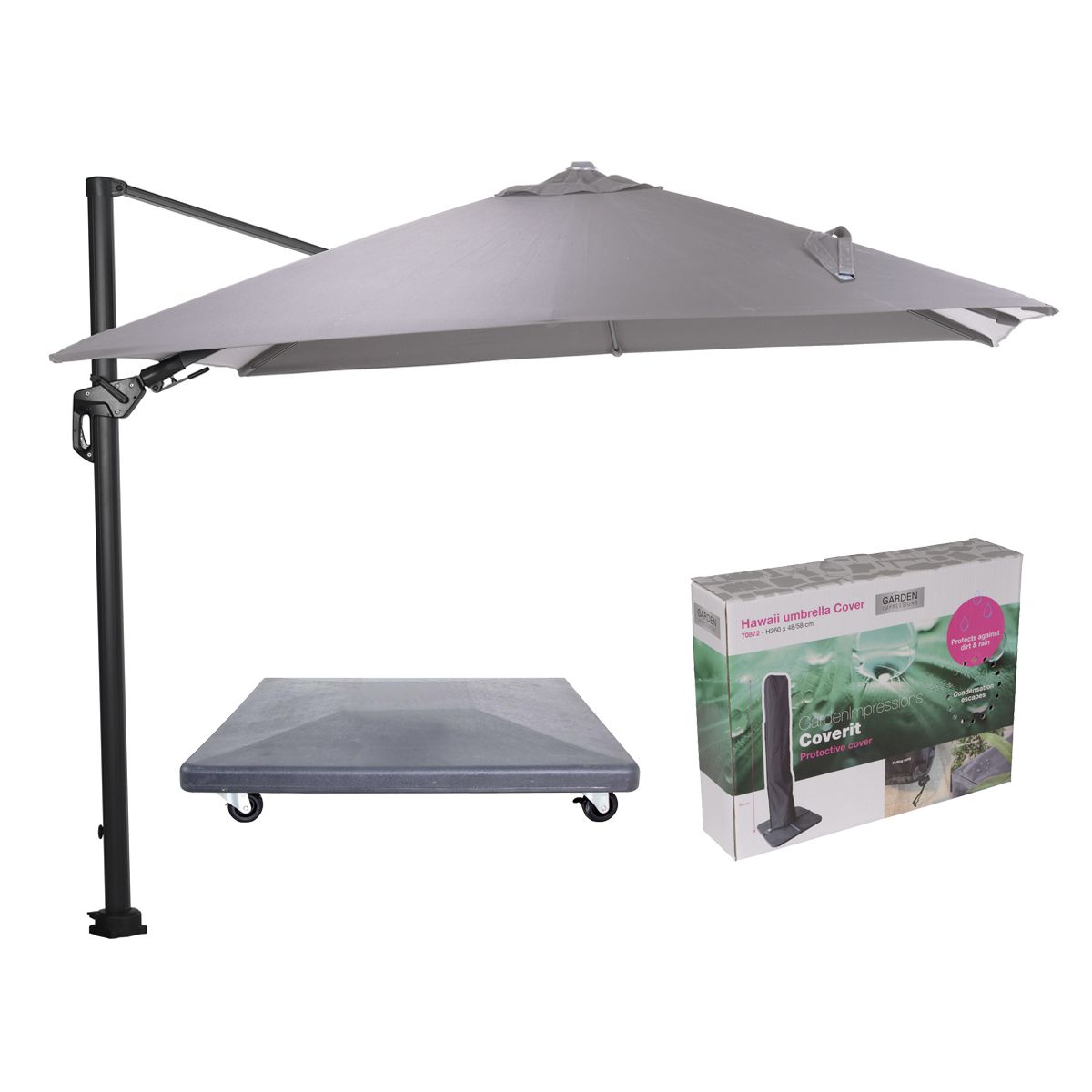 Garden Impressions Hawaii Lumen parasol - zand doek - inclusief 90 kg parasolvoet en hoes