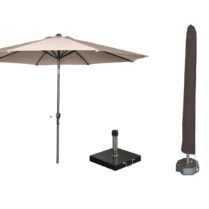 Garden Impressions Lotus Sonnenschirm-Set Ø300 cm taupe mit Fuß und Hülle