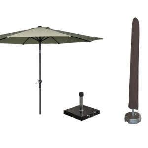 Garden Impressions Lotus Sonnenschirm-Set Ø300 cm dunkelgrau mit Fuß und Hülle