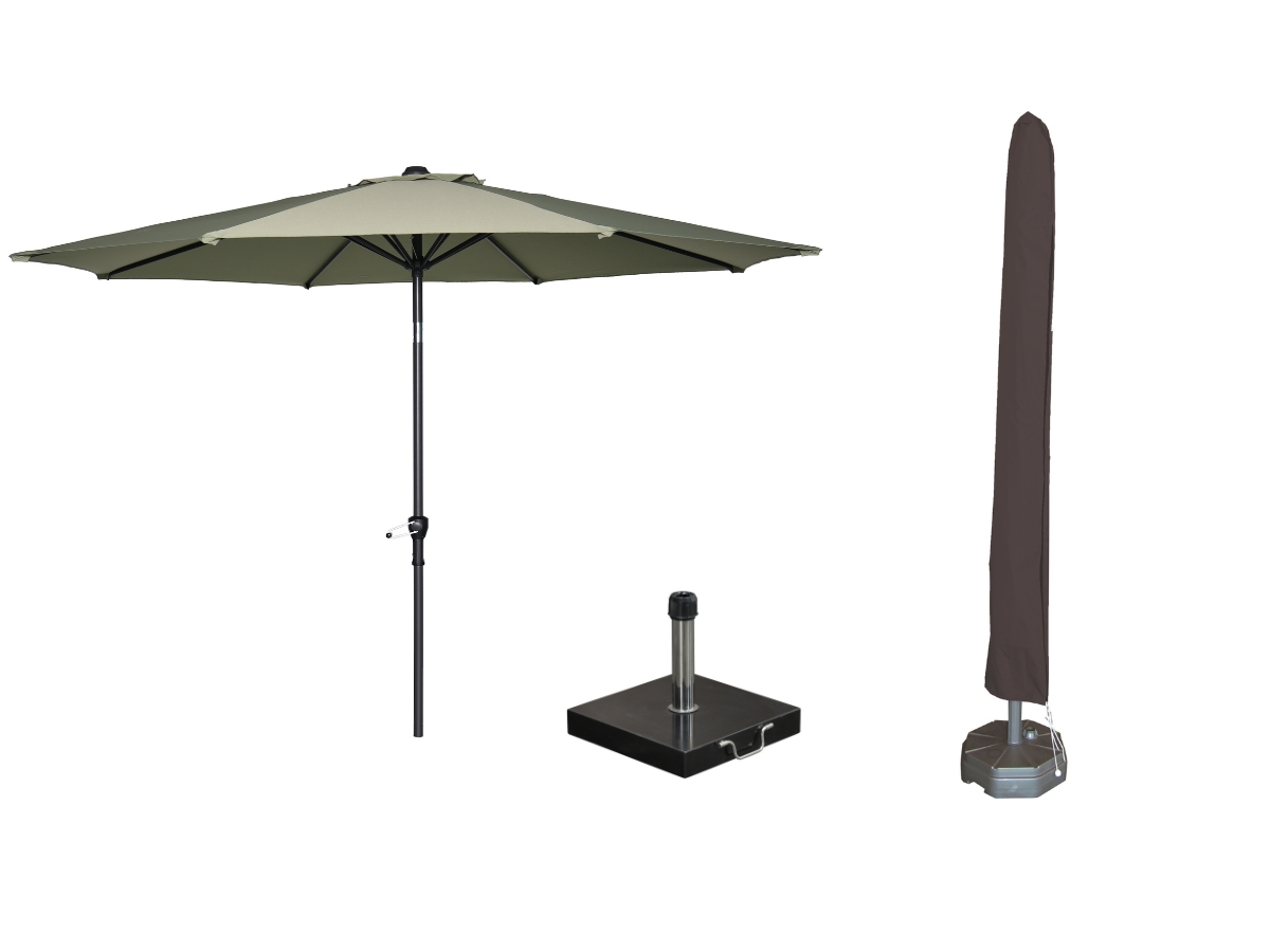 Garden Impressions Lotus parasolset Ø300 cm olijf met voet en hoes