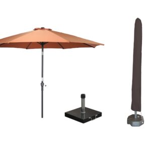 Garden Impressions Lotus Sonnenschirm-Set Ø300 cm Kupfer mit Fuß und Hülle
