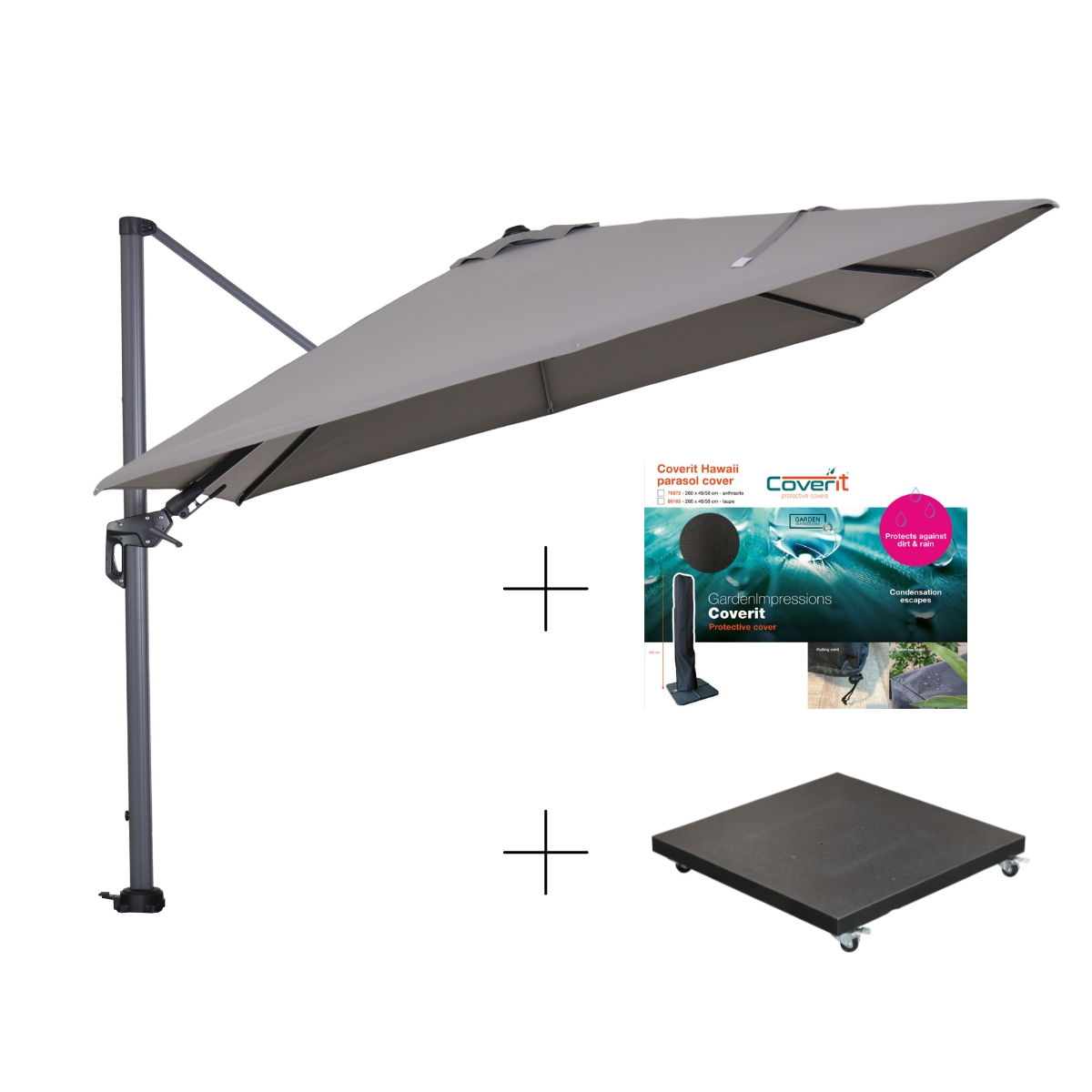Garden Impressions Hawaii parasolset 300x300 lichtgrijs 90 kg