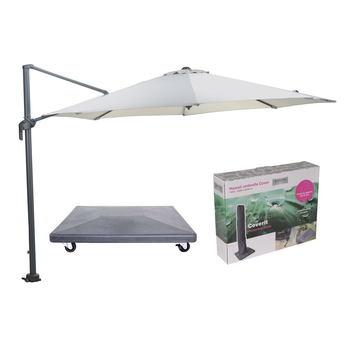 Garden Impressions Hawaii Mono parasol - Ø330 cm - zand doek - inclusief 90 kg parasolvoet en parasolhoes